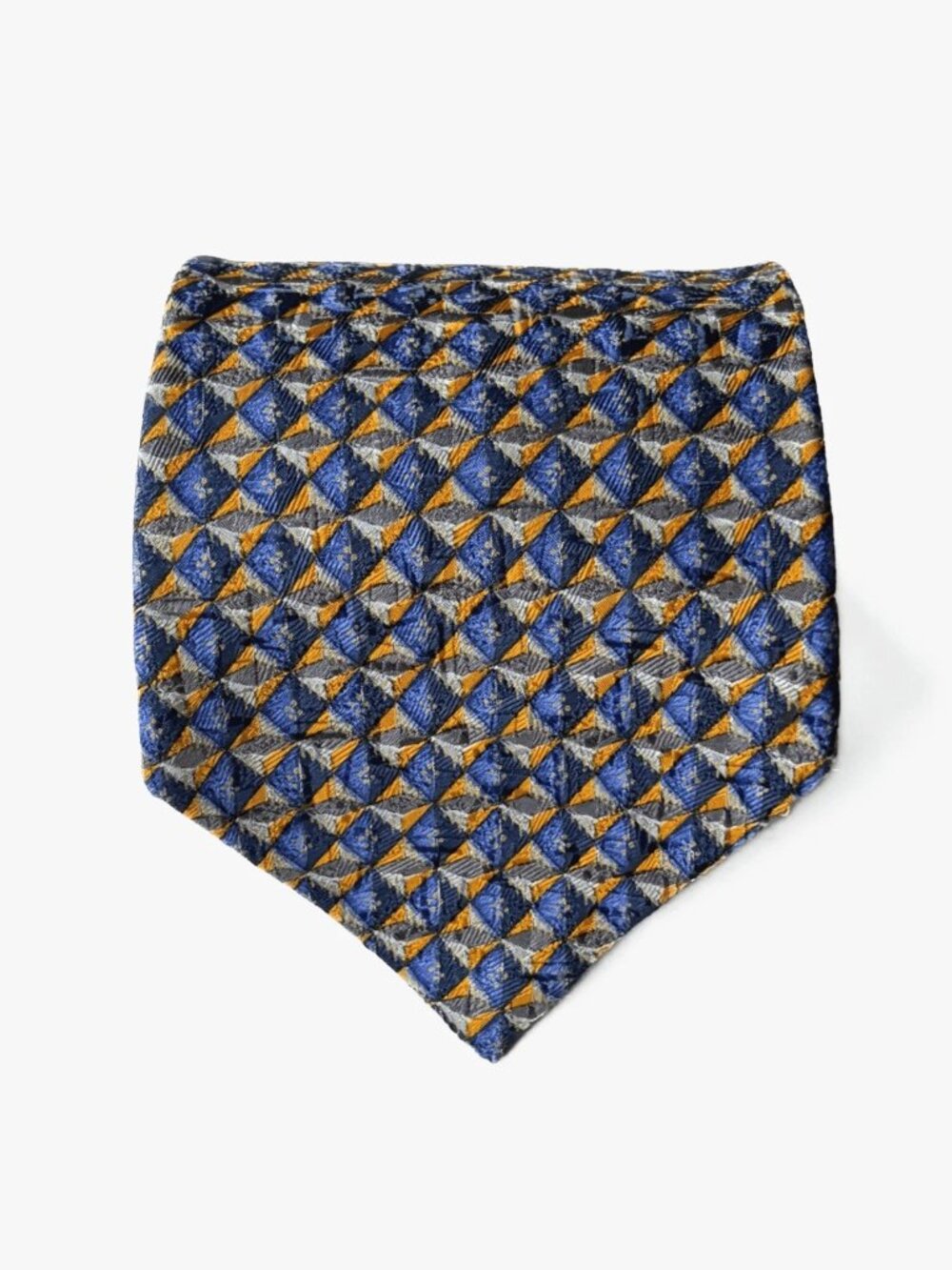 Ermenegildo Zegna Silk Tie Mens Blue Gold Geometric Abstract Made in Italy 4"